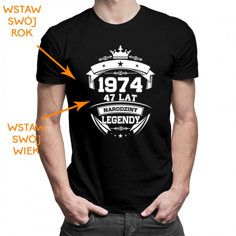 Narodziny legendy z Twoim rocznikiem - męska koszulka na prezent produkt personalizowany