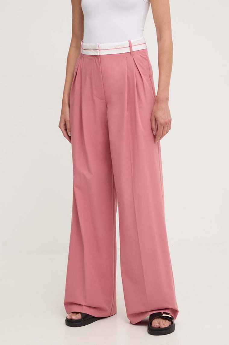 Answear Lab spodnie damskie kolor różowy szerokie high waist
