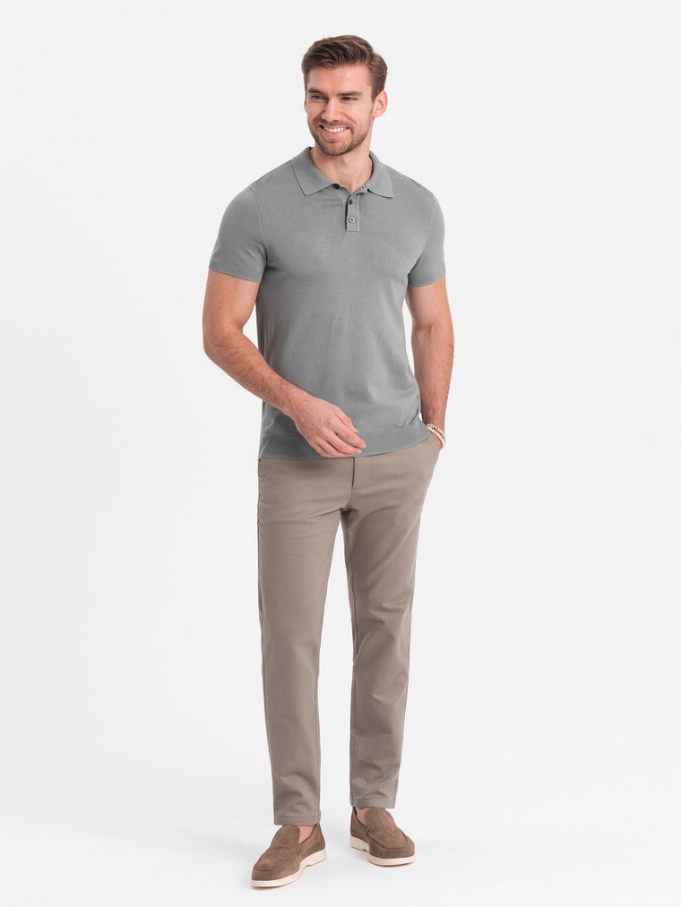 Spodnie męskie chino SLIM FIT z delikatną teksturą - popielate V1 OM-PACP-0190