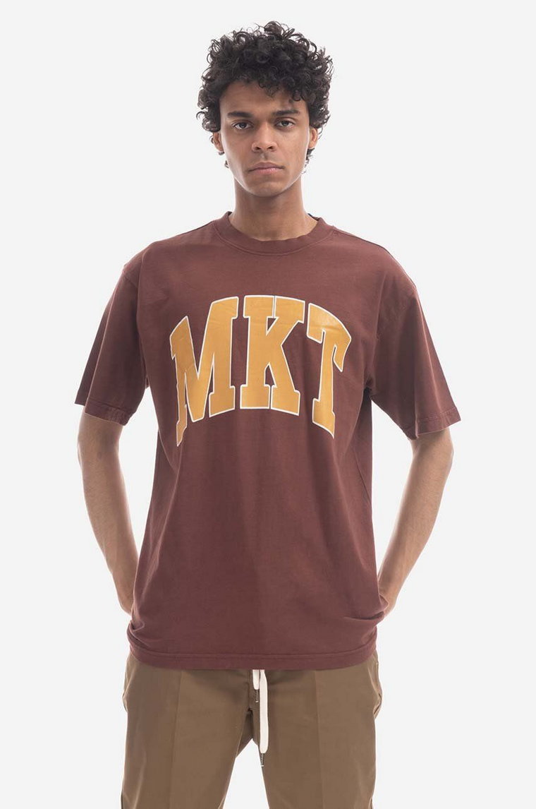 Market t-shirt bawełniany kolor brązowy z nadrukiem 399001368-BRAZOWY