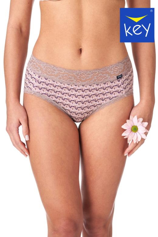 Figi damskie midi bikini wzorzyste z koronką w pasie LPC 789