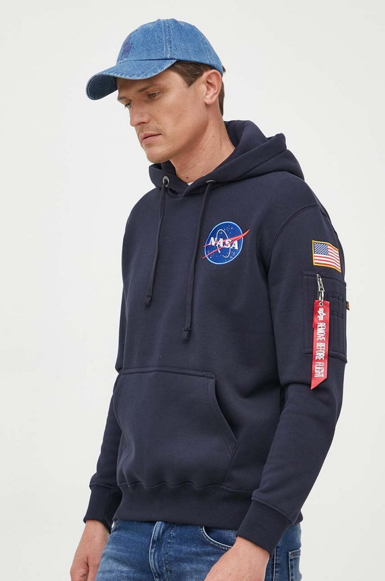 Alpha Industries bluza Space Shuttle Hoody męska kolor granatowy z kapturem z nadrukiem 178317.07