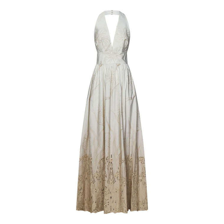 Biała Sukienka z Haftem Kwiatowym Elie Saab