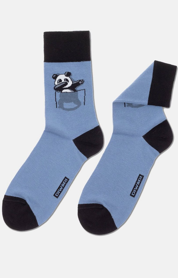 Bawełniane skarpetki męskie w pandy, Kolor niebieski-wzór, Rozmiar 44-45, Conte