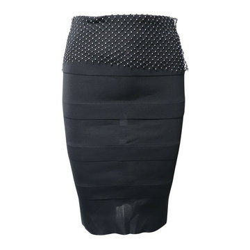 Balmain Pre-owned, Crystal-Embellished Pencil Skirt in Viscose Czarny, female,