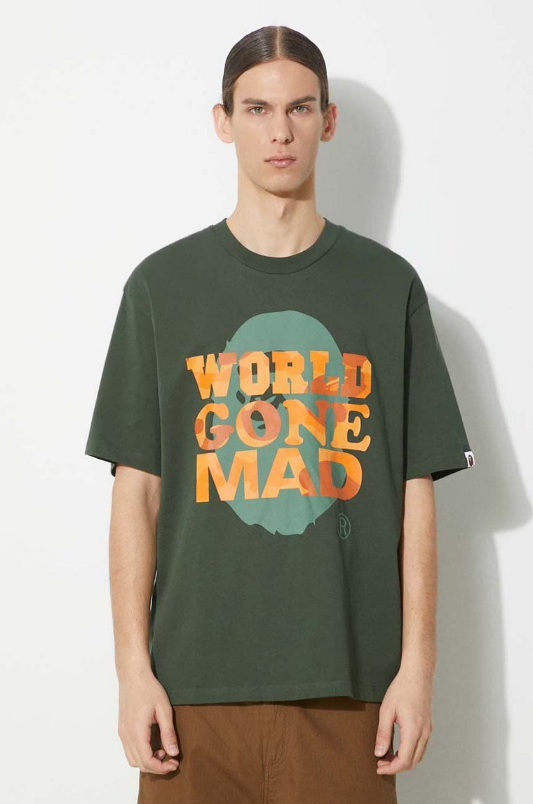 A Bathing Ape t-shirt bawełniany Bape Wgm Tee męski kolor zielony z nadrukiem 1J80109062
