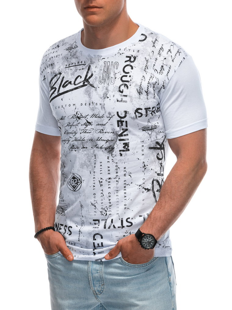T-shirt męski z nadrukiem S1941 - biały