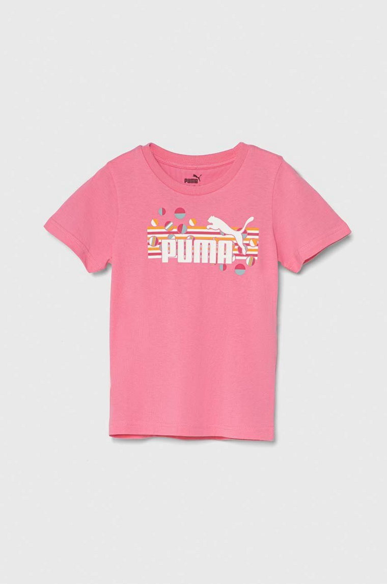 Puma t-shirt bawełniany dziecięcy ESS+ SUMMER CAMP Tee kolor różowy z nadrukiem