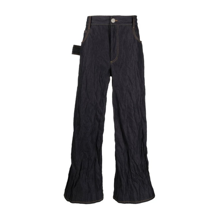 Indigo Metallic Twill Wide Leg Jeans Bottega Veneta