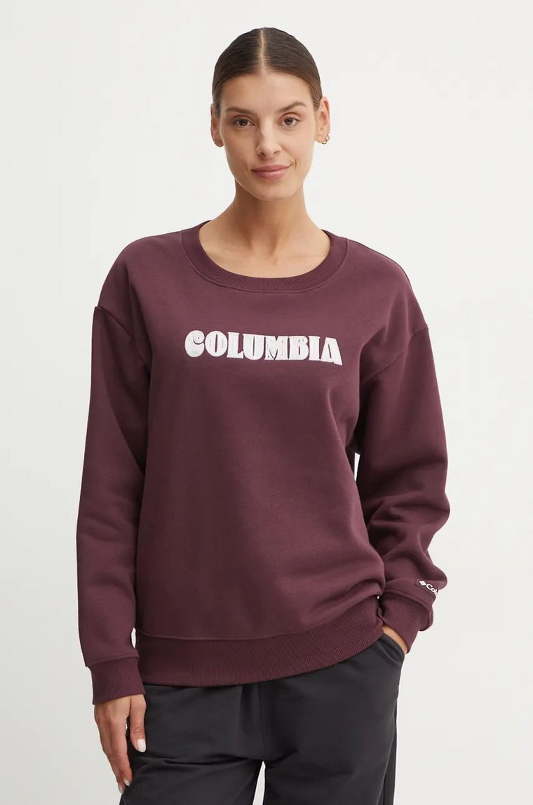 Columbia bluza Meridian Creek Crew damska kolor bordowy z aplikacją 2086051