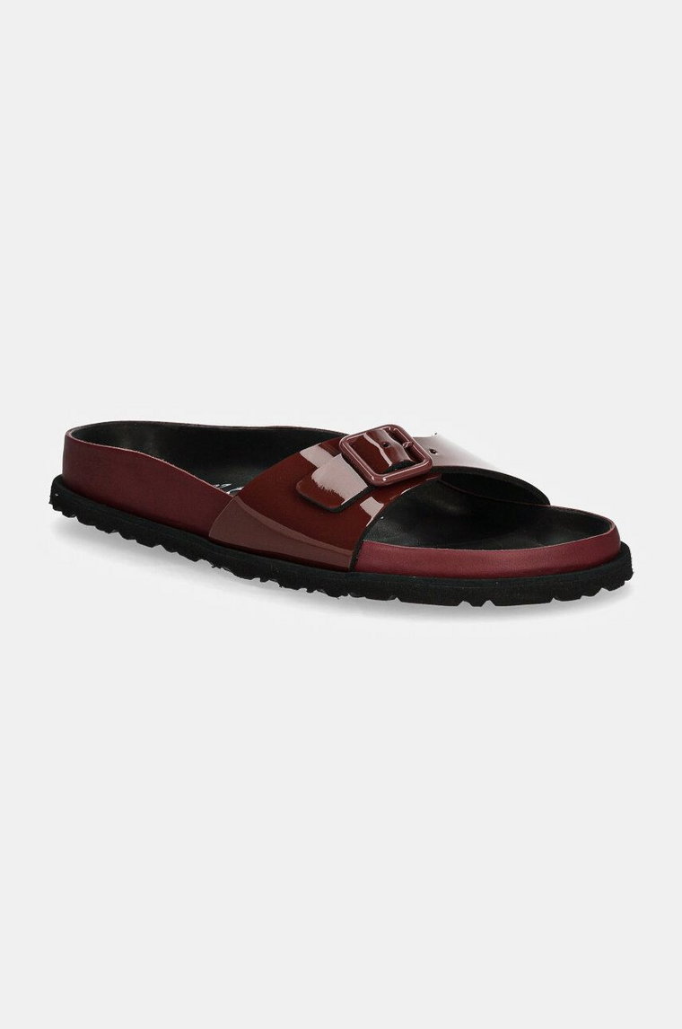 Birkenstock 1774 klapki skórzane Madrid Shiny Patent Leather damskie kolor bordowy 1028659