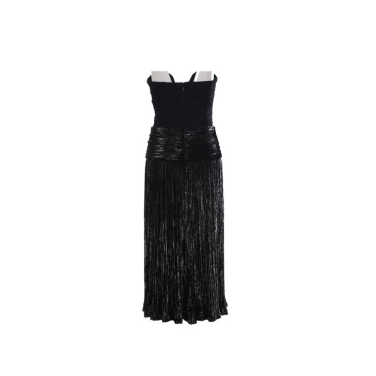 Czarna sukienka z koronką Velvet Lamé z plisowanym detalem Saint Laurent