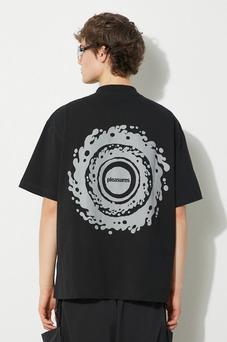 PLEASURES t-shirt bawełniany Twirl Henley męski kolor czarny z nadrukiem P24SP022.BLACK