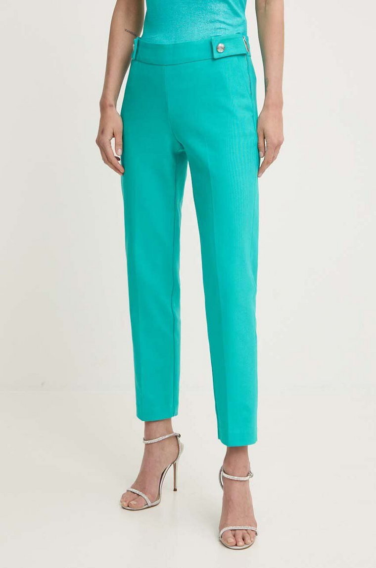 Morgan spodnie PELIX.F damskie kolor turkusowy proste high waist PELIX.F