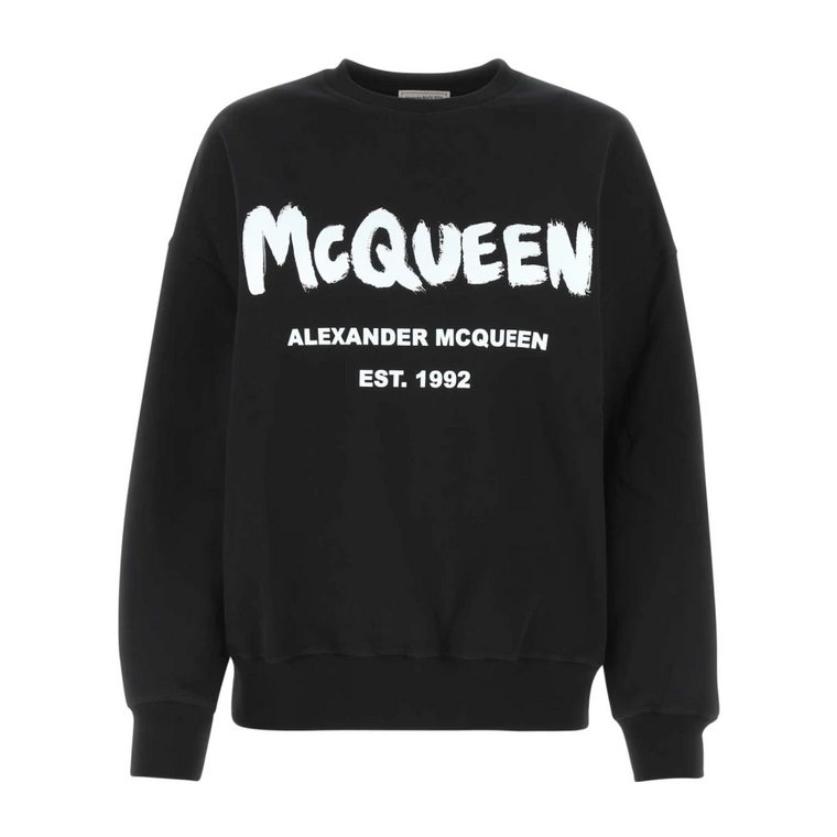 Czarny Oversize Sweter z Bawełny, Stylowy i Wygodny Alexander McQueen