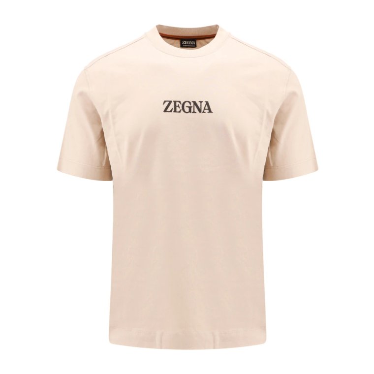 Beżowy T-shirt z bawełny z okrągłym dekoltem Ermenegildo Zegna