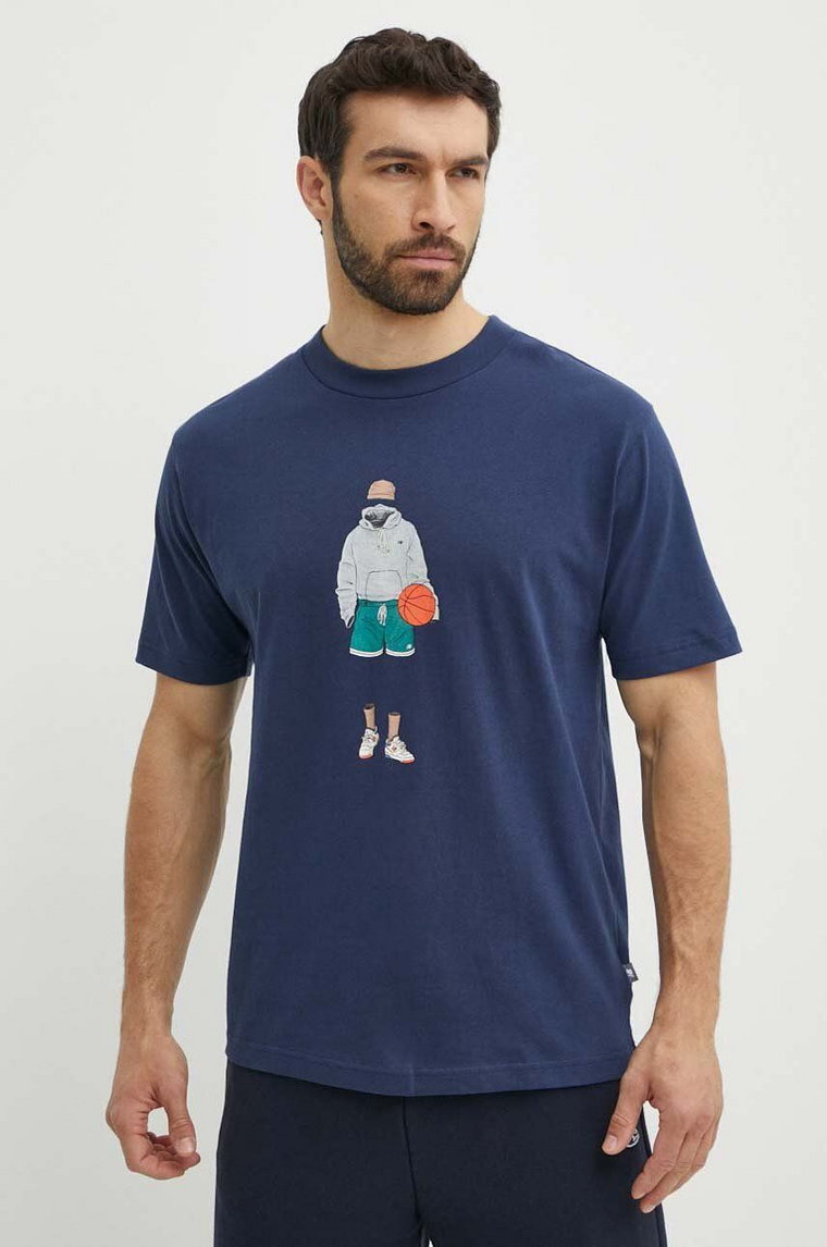New Balance t-shirt bawełniany męski kolor niebieski z nadrukiem MT41578NNY