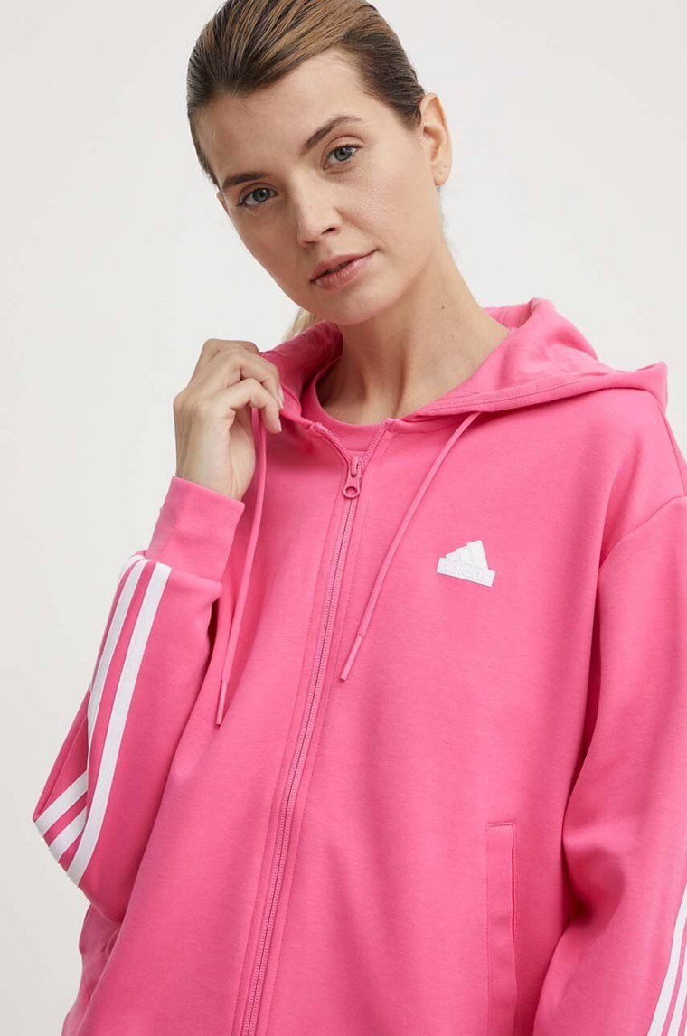 adidas bluza damska kolor różowy z kapturem wzorzysta IS3877