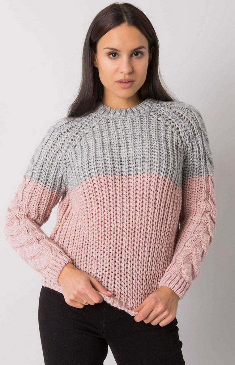Sweter damski klasyczny szaro różowy TO-SW-666.03, Kolor szaro-różowy, Rozmiar one size