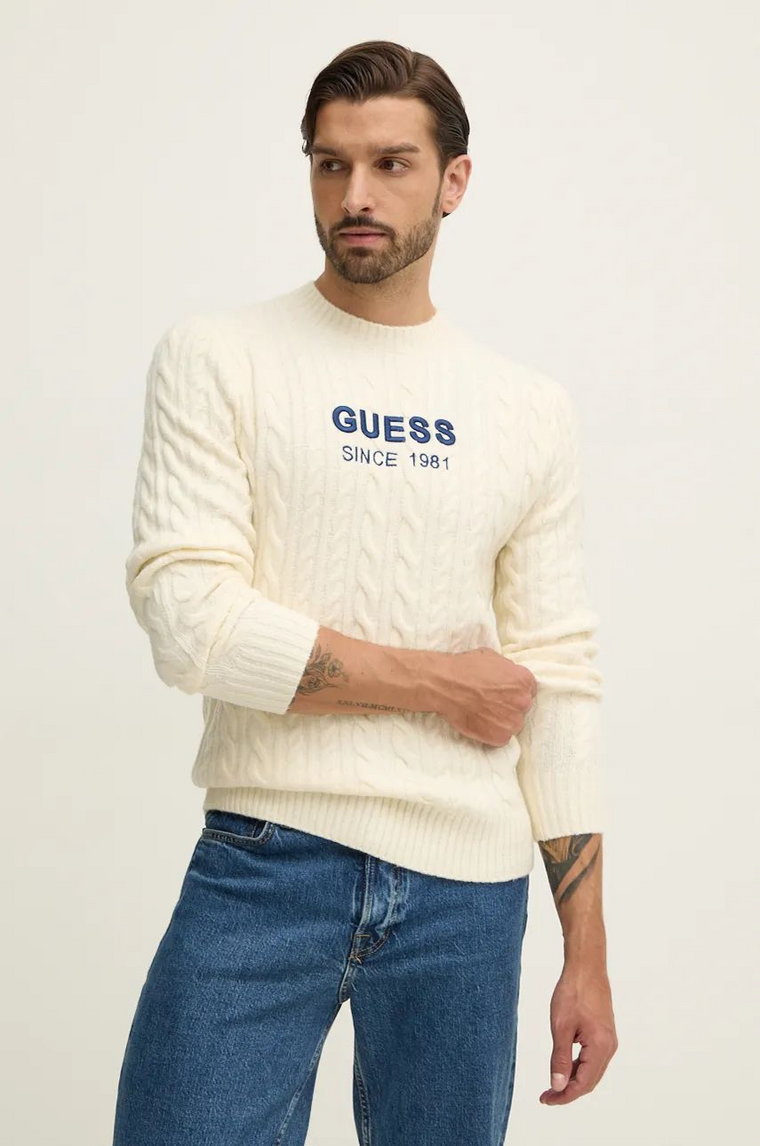 Guess sweter z domieszką wełny ELWYN męski kolor beżowy  M4BR11.Z3HA2