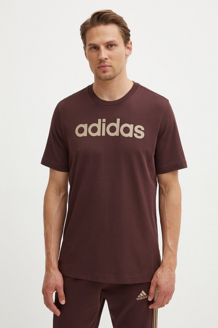adidas t-shirt bawełniany Essentials męski kolor brązowy z nadrukiem IZ4768
