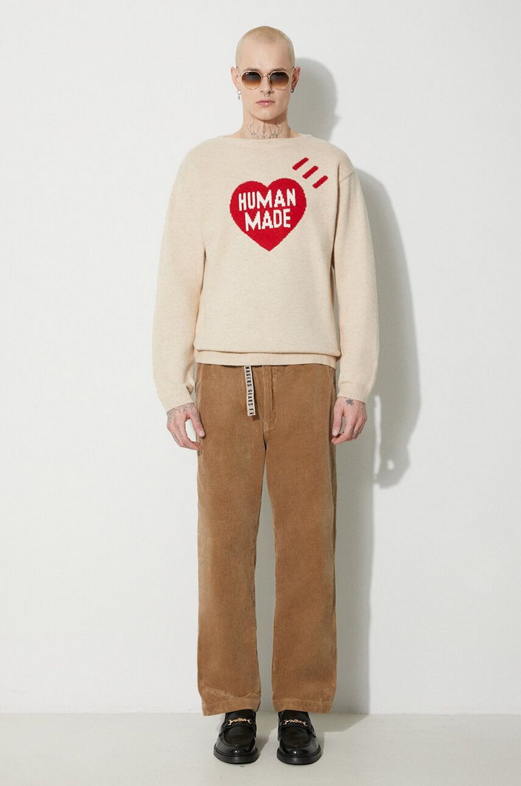 Human Made sweter z domieszką wełny Heart Knit Sweater męski kolor beżowy  HM26CS030