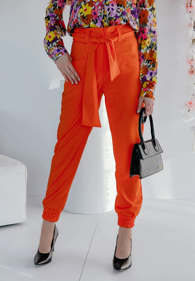 Eleganckie spodnie z paskiem Colette pomarańczowe 36