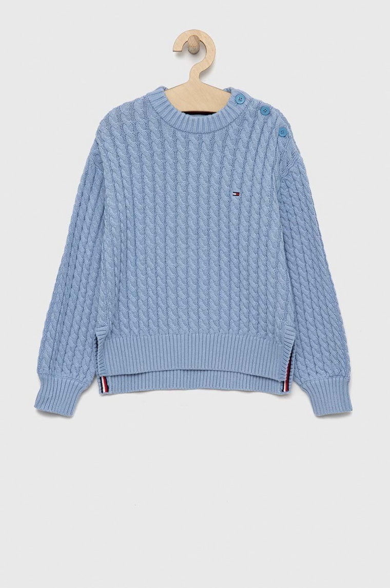Tommy Hilfiger sweter bawełniany dziecięcy kolor niebieski ciepły