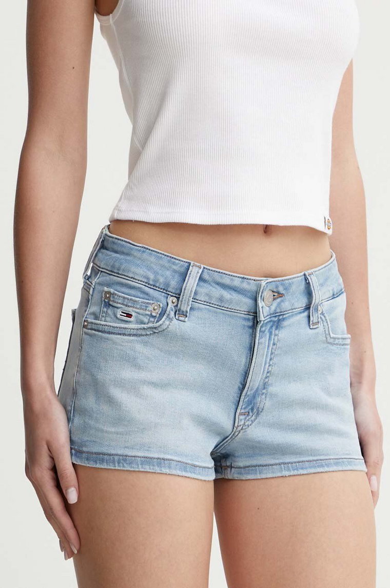 Tommy Jeans szorty jeansowe damskie kolor niebieski gładkie high waist DW0DW17650