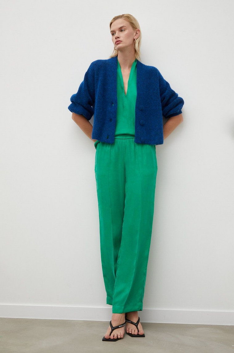 Herskind spodnie damskie kolor zielony szerokie high waist