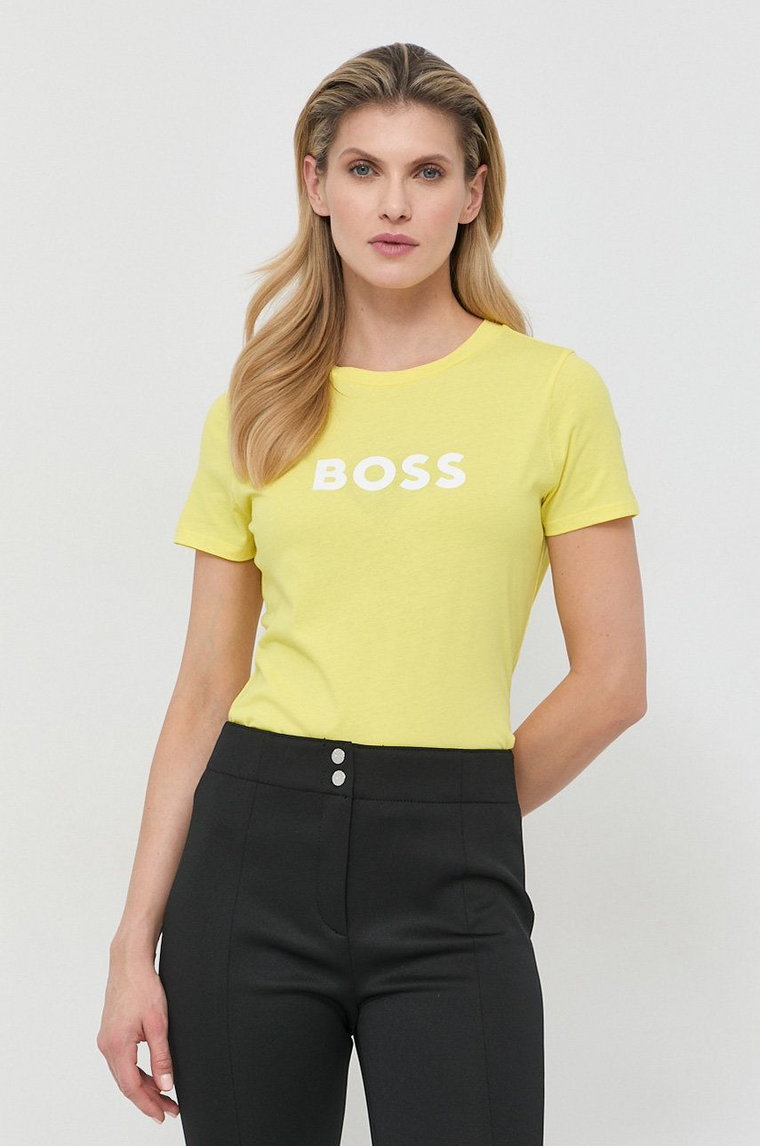 BOSS t-shirt bawełniany kolor żółty