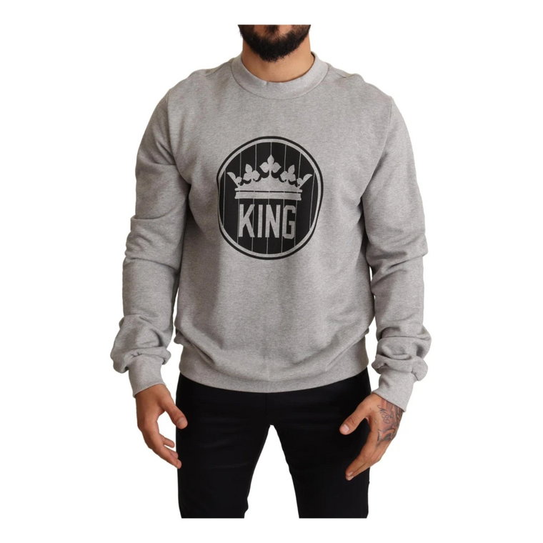 Gray Crown King Print Cotton Sweater Dolce & Gabbana