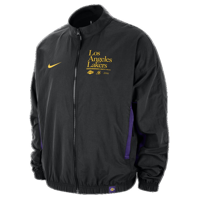 Męska kurtka z tkaniny z grafiką Nike NBA Los Angeles Lakers DNA Courtside - Czerń