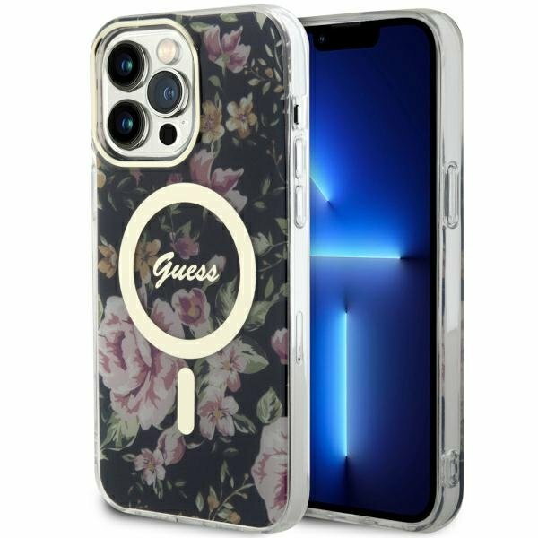 Guess GUHMP14XHCFWSK iPhone 14 Pro Max 6.7" czarny/black hardcase Flower MagSafe