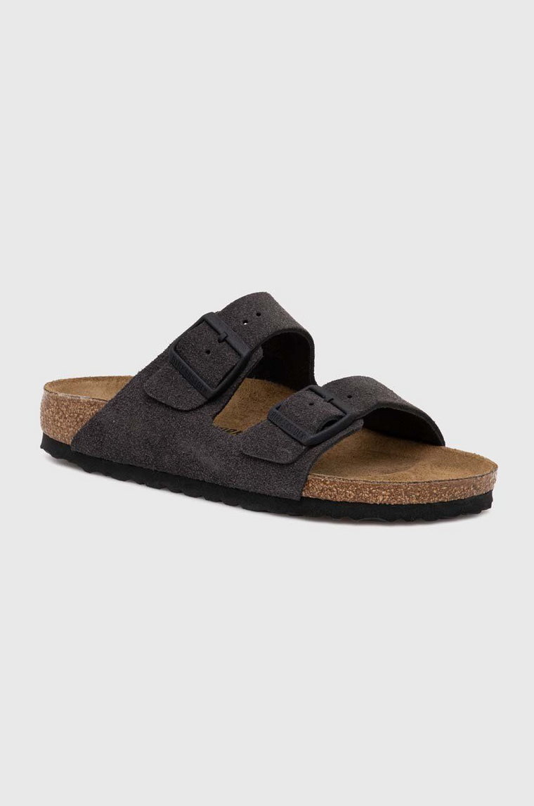 Birkenstock klapki zamszowe Arizona damskie kolor szary 1028592