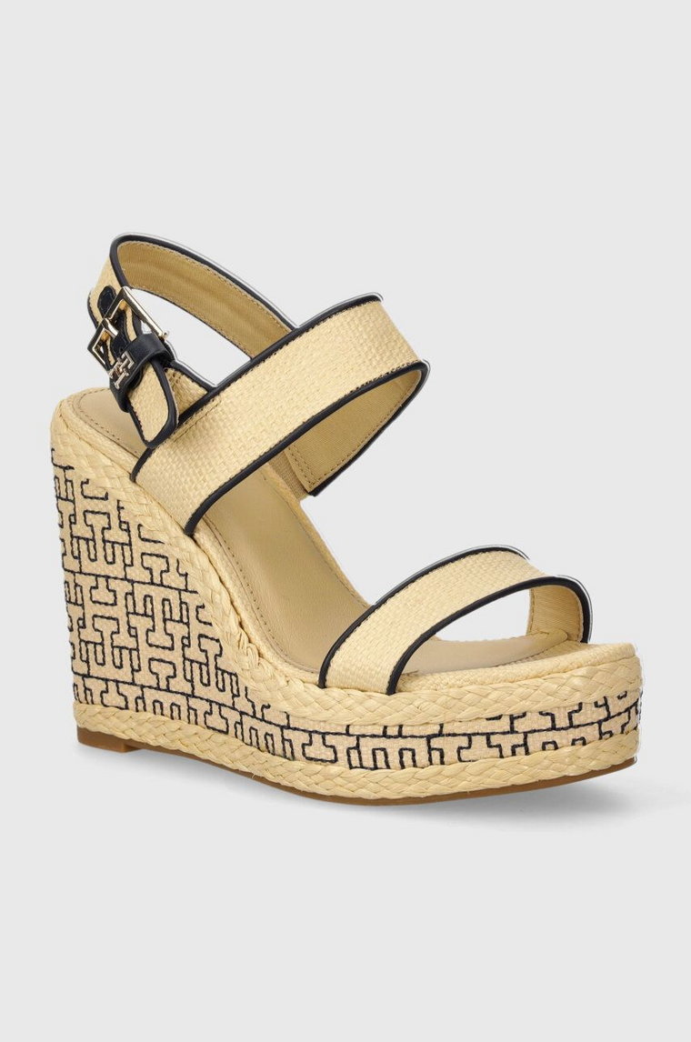 Tommy Hilfiger sandały PLATFORM TH MONO RAFIA WEDGE kolor beżowy FW0FW08052