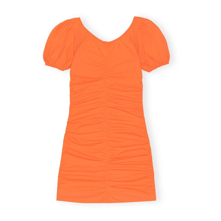 Wibrująca Pomarańczowa Bawełniana Sukienka Mini z Poplinu Ganni
