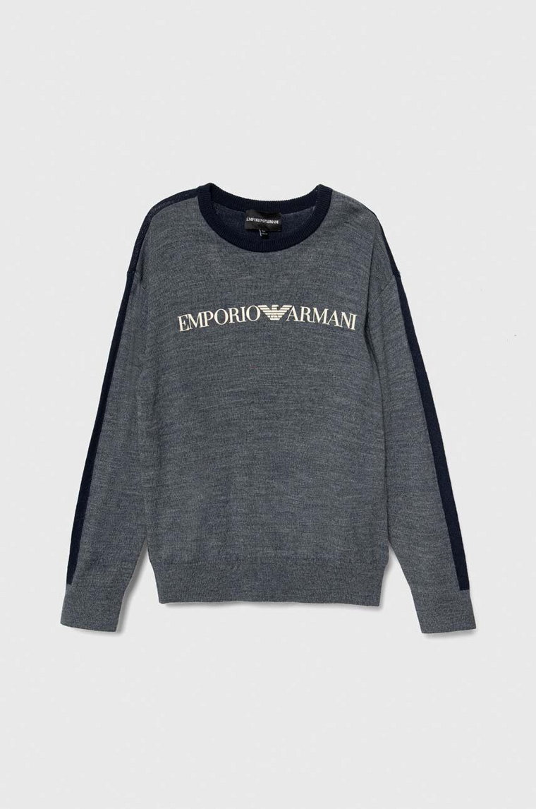 Emporio Armani sweter wełniany dziecięcy kolor granatowy lekki