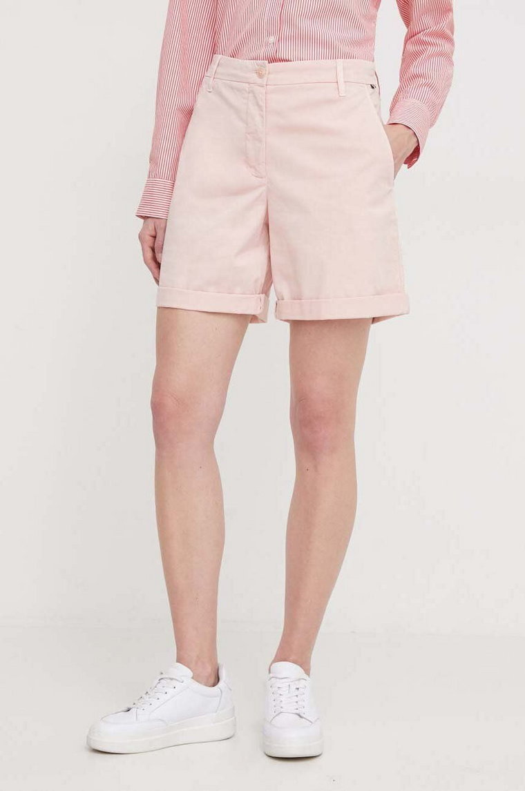Tommy Hilfiger szorty damskie kolor różowy gładkie high waist WW0WW42457
