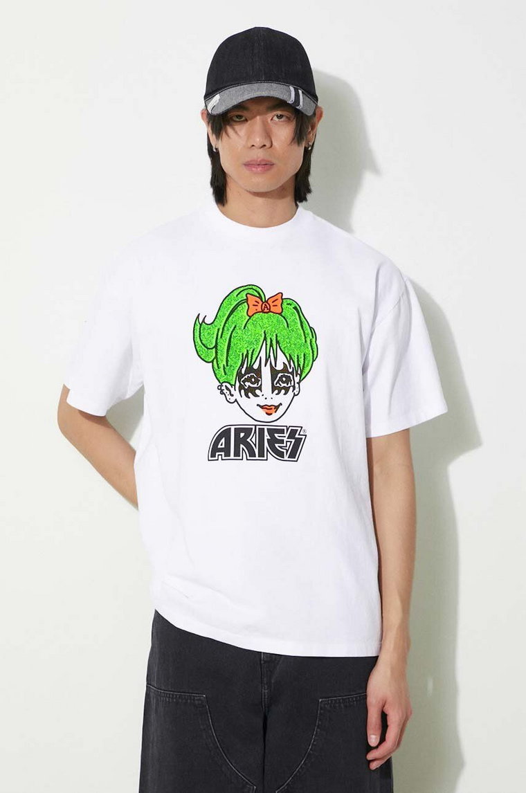 Aries t-shirt bawełniany Kiss SS Tee męski kolor biały z nadrukiem SUAR60005X