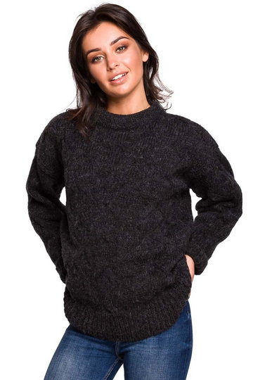 Sweter z półgolfem w warkocze - antracytowy