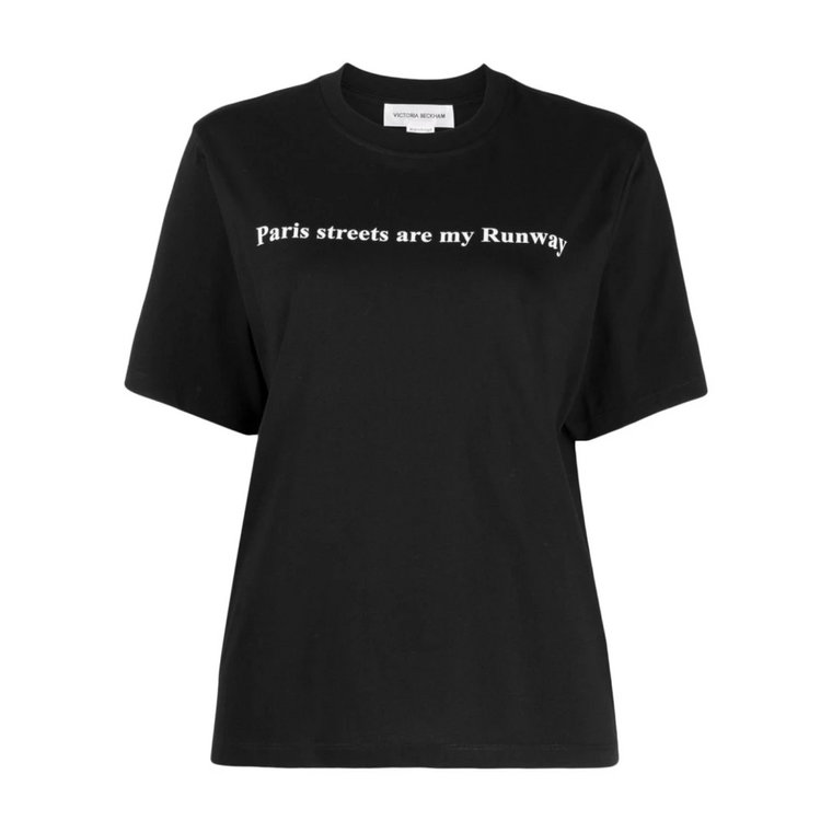 Czarna koszulka z nadrukiem tekstowym z organicznej bawełny Victoria Beckham