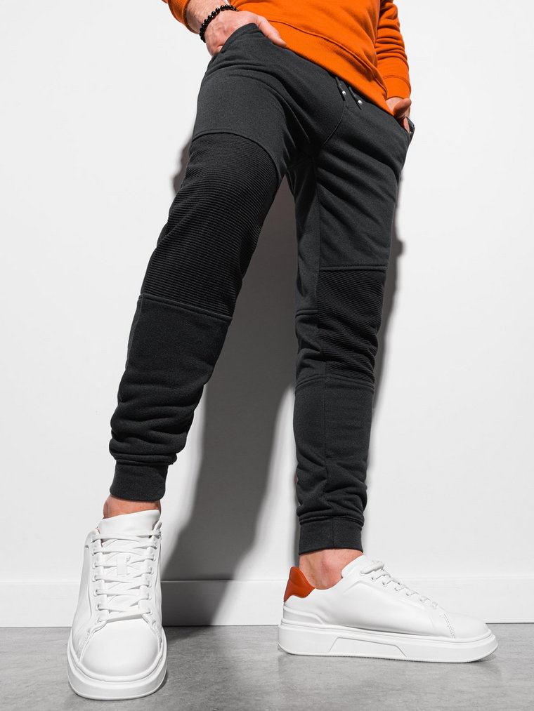 Patchworkowe spodnie męskie dresowe joggery OM-PASK-22FW-013 - czarne V1