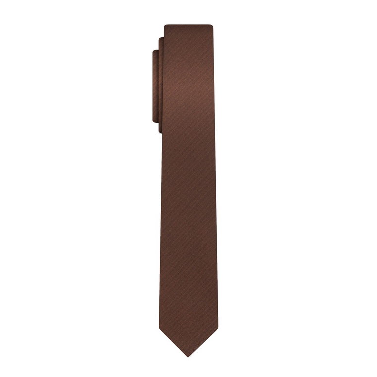 Krawat wąski brązowy gładki "śledzik" EM 21
