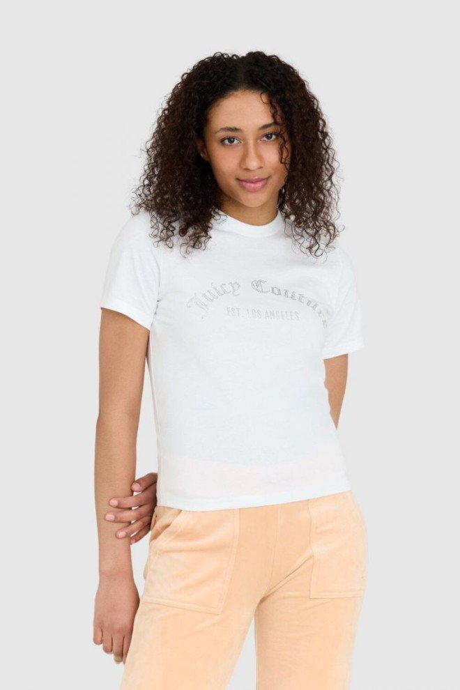 JUICY COUTURE Biały t-shirt damski z diamentowym logo
