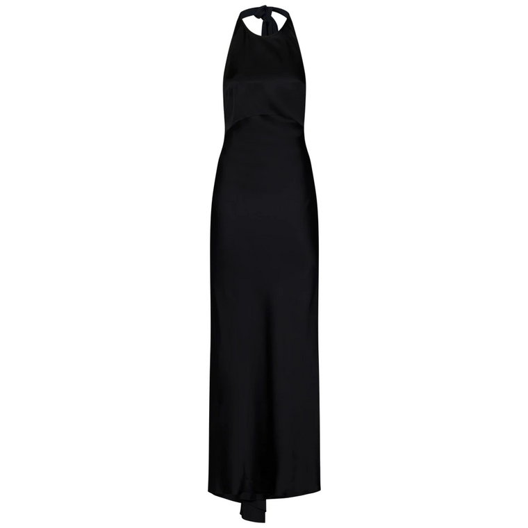 Czarna Sukienka z Dekoltem Halter i Koronkowymi Szczegółami N21