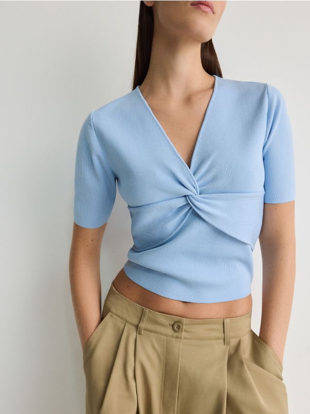 Reserved - Dzianinowa bluzka - jasnoniebieski