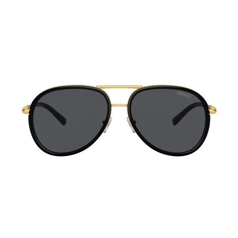 Złote Metalowe Okulary Pilotki z Ciemnoszarym Szkłem Versace