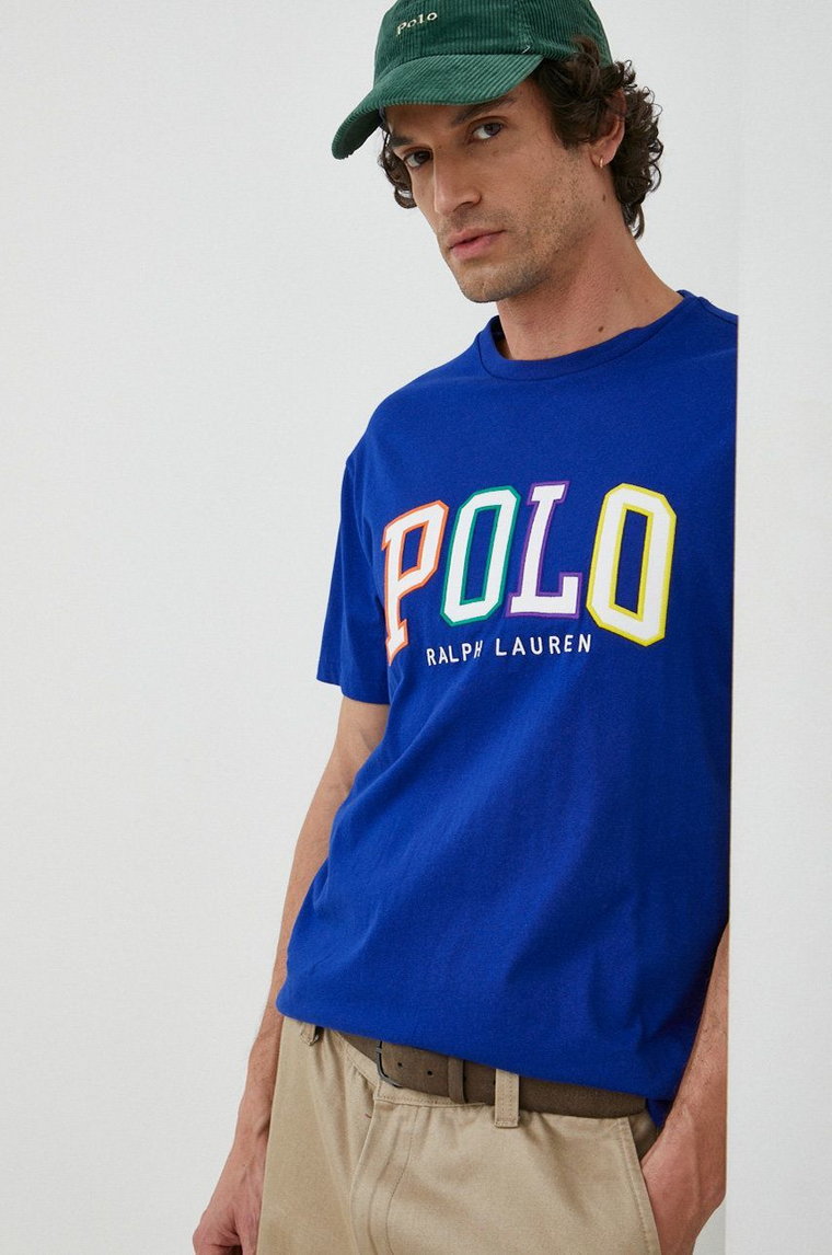 Polo Ralph Lauren t-shirt bawełniany kolor niebieski z aplikacją