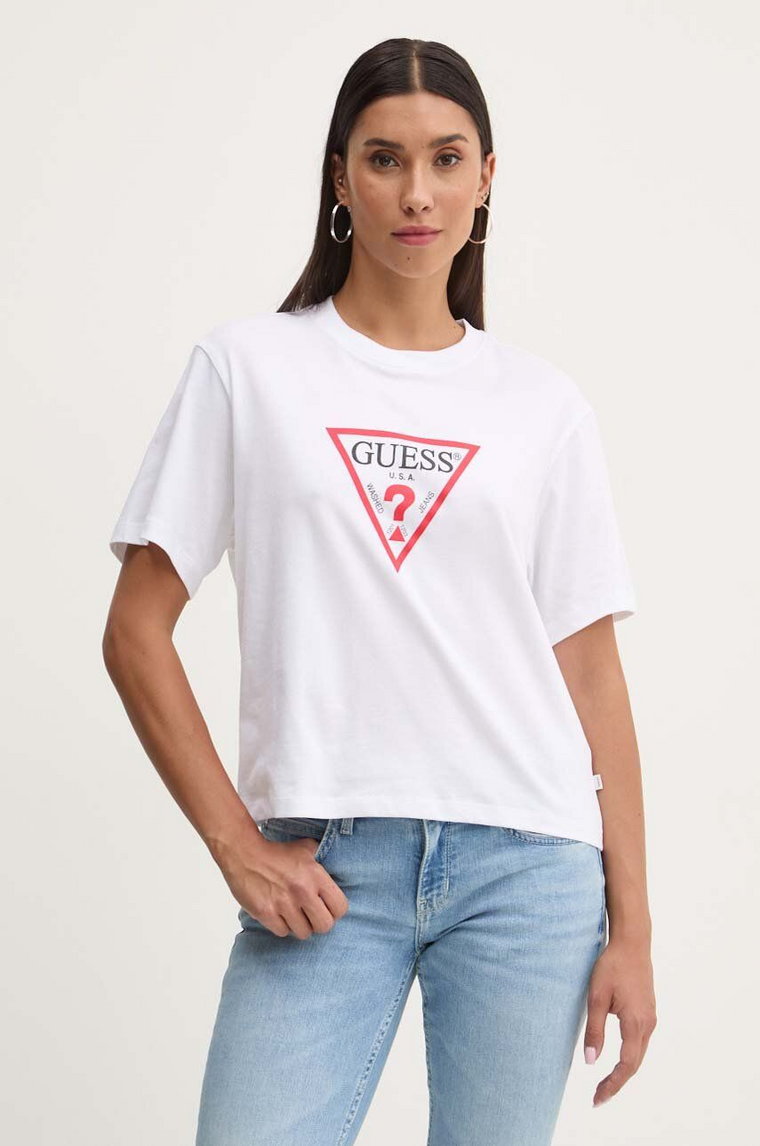 Guess Jeans t-shirt bawełniany damski kolor biały W4YI73 K8HM0